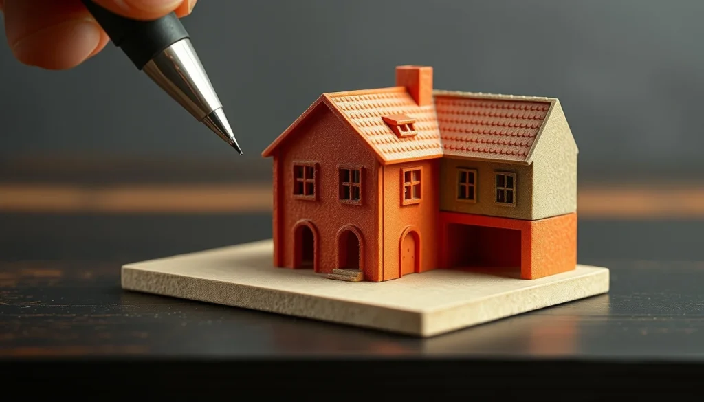 niño usa sus manos para crear una casa en un bolígrafo 3d
