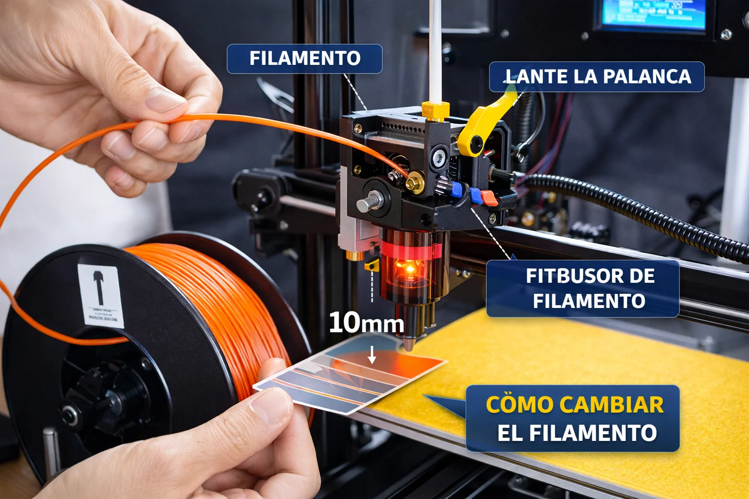 como cambiar el filamento de una impresora 3d